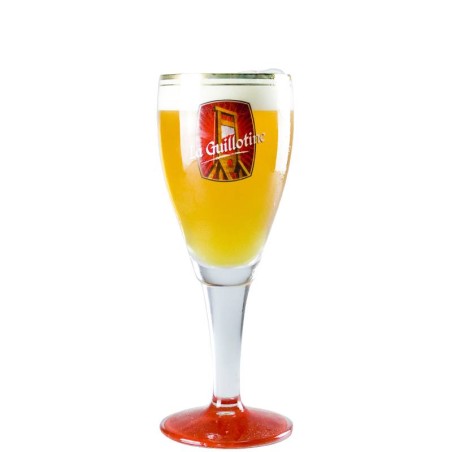 verre de bière Guillotine 25 cl de la brasserie Huyghe, design élégant avec base haute