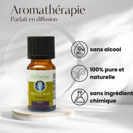 Flacon de 10 ml d'huile essentielle synergie douce nuit, mélange d'huiles essentielles à diffuser. Flacon de 10 ml d'huile essentielle synergie douce nuit, mélange d'huiles essentielles à diffuser.