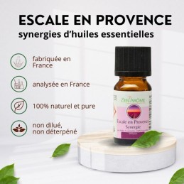 flacon d'huile essentielle synergie escale en provence de 10 ml, mélange d'huiles essentielles à diffuser, fabriqué en France flacon d'huile essentielle synergie escale en provence de 10 ml, mélange d'huiles essentielles à diffuser, fabriqué en France