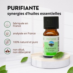 Flacon d'huile essentielle synergie purifiante de 10 ml, mélange d'huiles essentielles à diffuser, fabriqué en France Flacon d'huile essentielle synergie purifiante de 10 ml, mélange d'huiles essentielles à diffuser, fabriqué en France