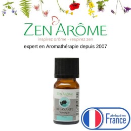 Flacon de 10 ml d'huile essentielle synergie relaxante, mélange d'huiles essentielles à diffuser, fabriqué en France. Flacon de 10 ml d'huile essentielle synergie relaxante, mélange d'huiles essentielles à diffuser, fabriqué en France.