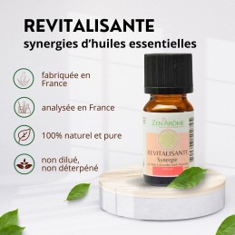 Flacon de 10 ml d'huile essentielle synergie revitalisante à diffuser, fabriqué en France Flacon de 10 ml d'huile essentielle synergie revitalisante à diffuser, fabriqué en France