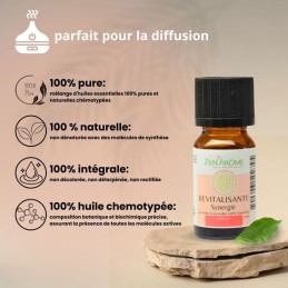 Flacon de 10 ml d'huile essentielle synergie revitalisante à diffuser, fabriqué en France Flacon de 10 ml d'huile essentielle synergie revitalisante à diffuser, fabriqué en France
