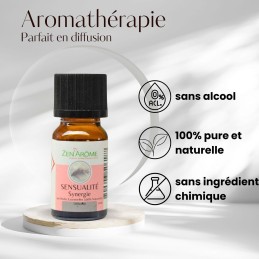 Flacon de 10 ml d'huile essentielle synergie sensualité, mélange d'huiles essentielles à diffuser, fabriqué en France Flacon de 10 ml d'huile essentielle synergie sensualité, mélange d'huiles essentielles à diffuser, fabriqué en France