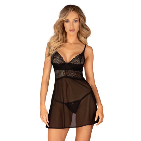 Chemeris babydoll et String - Noire M/L - Obsessive - Lingerie Femme