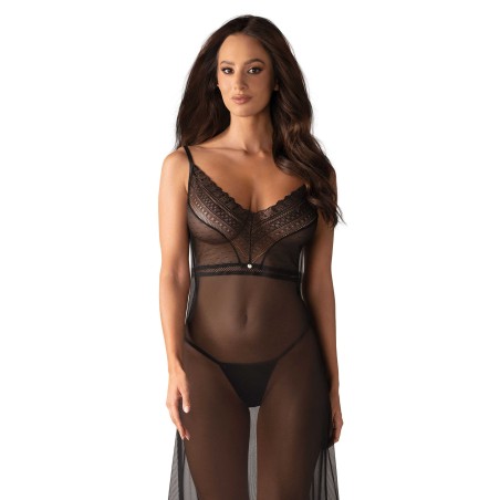 Estiqua nuisette longue noir XL/XXL - Obsessive - Lingerie Femme Estiqua nuisette longue noir XL/XXL - Obsessive - Lingerie Femme
