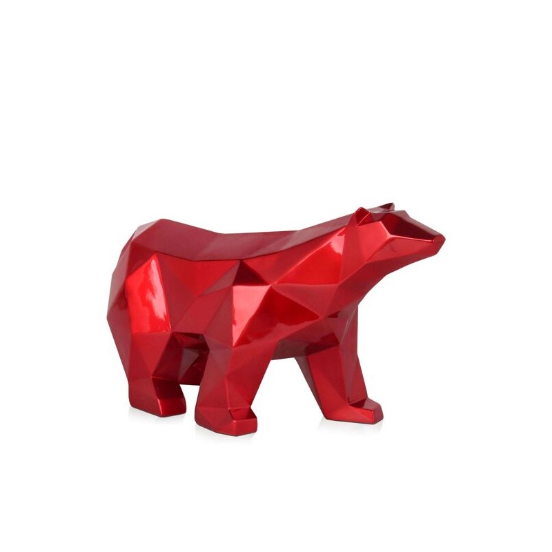Sculpture en résine ours polaire à facettes rouge – design contemporain pour décoration intérieure Sculpture en résine ours polaire à facettes rouge – design contemporain pour décoration intérieure