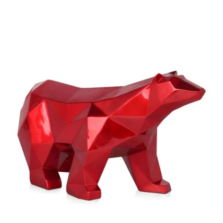 Sculpture en résine ours polaire à facettes rouge – design contemporain pour décoration intérieure Sculpture en résine ours polaire à facettes rouge – design contemporain pour décoration intérieure