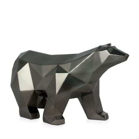 Sculpture en résine ours polaire à facettes coloris anthracite, décoration moderne élégante Sculpture en résine ours polaire à facettes coloris anthracite, décoration moderne élégante