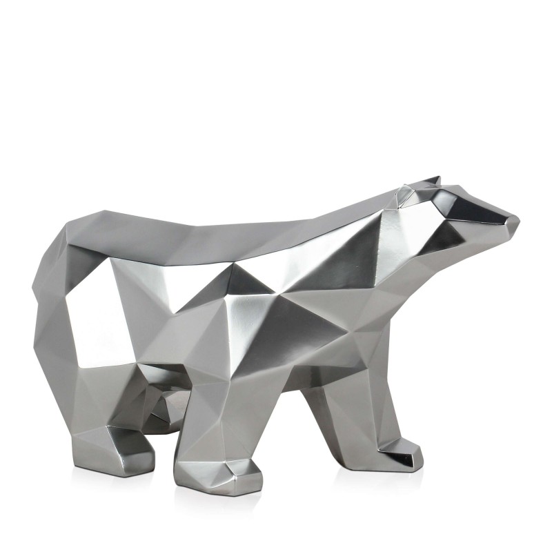 Sculpture ours polaire à facettes argent en résine, objet décoratif moderne Sculpture ours polaire à facettes argent en résine, objet décoratif moderne