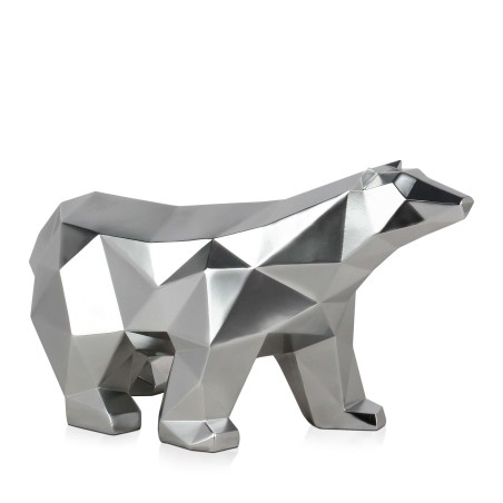 Sculpture ours polaire à facettes argent en résine, objet décoratif moderne Sculpture ours polaire à facettes argent en résine, objet décoratif moderne