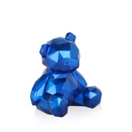 Sculpture en résine bleu petit ours à facettes moderne et décoratif