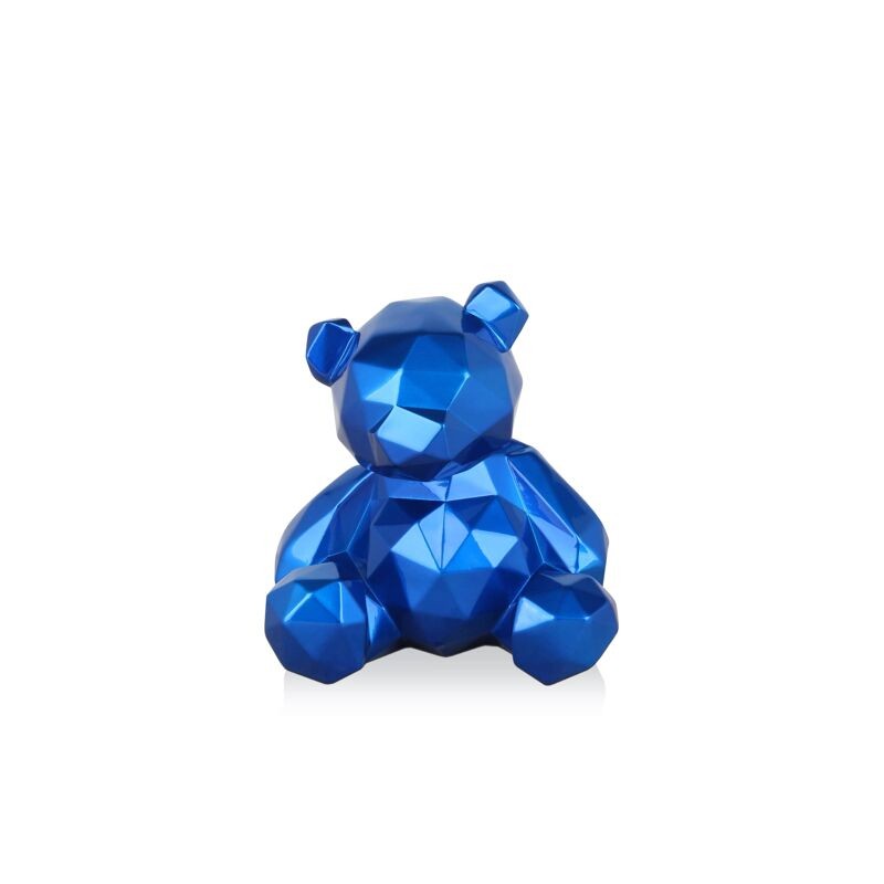 Sculpture en résine bleu petit ours à facettes moderne et décoratif Sculpture en résine bleu petit ours à facettes moderne et décoratif