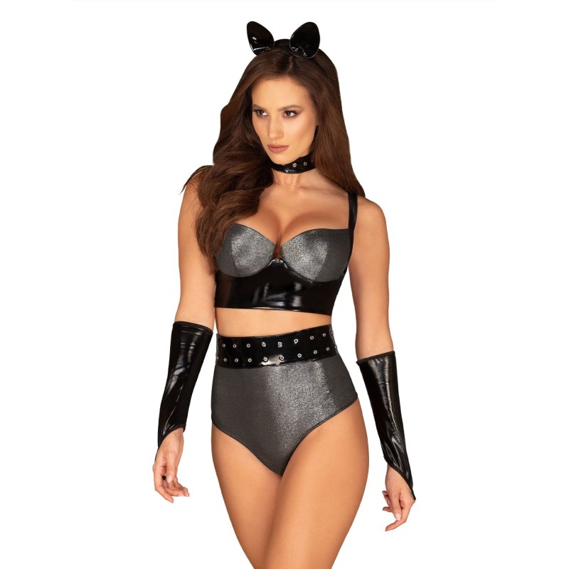 Silveria Ensemble 6 pcs - Argent et Noir L/XL - Obsessive - Lingerie Femme