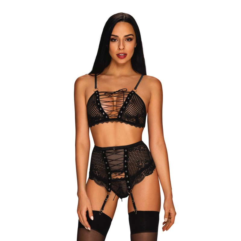 Basitta Ensemble 3 pcs - Noir L/XL - Obsessive - Lingerie Femme Basitta Ensemble 3 pcs - Noir L/XL - Obsessive - Lingerie Femme