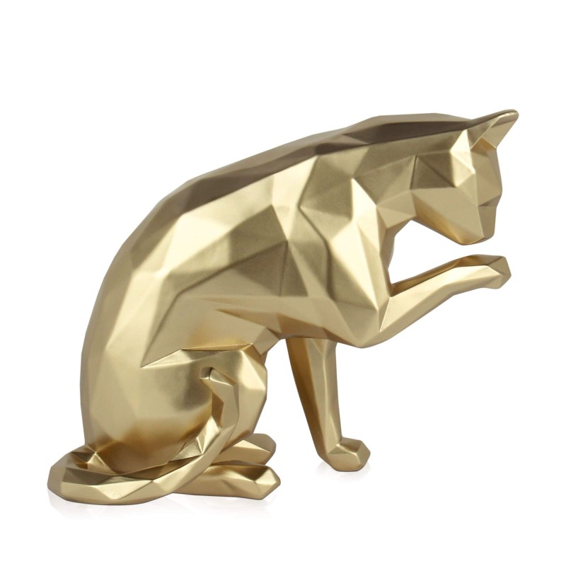 Sculpture en résine chat à facettes doré, objet décoratif contemporain Sculpture en résine chat à facettes doré, objet décoratif contemporain