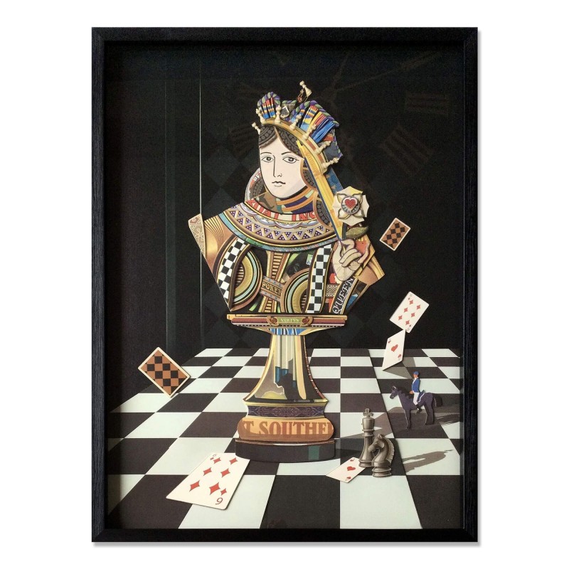 Tableau mural collage 3D Chess Queen en couleurs vives, style artistique moderne pour décoration intérieure Tableau mural collage 3D Chess Queen en couleurs vives, style artistique moderne pour décoration intérieure