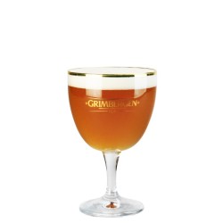 Verre calice Grimbergen 12 cl avec bordure dorée et logo, idéal pour dégustations de bière