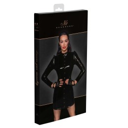 Robe courte en PVC fermée sur le devant par des fermoirs dorés XXL