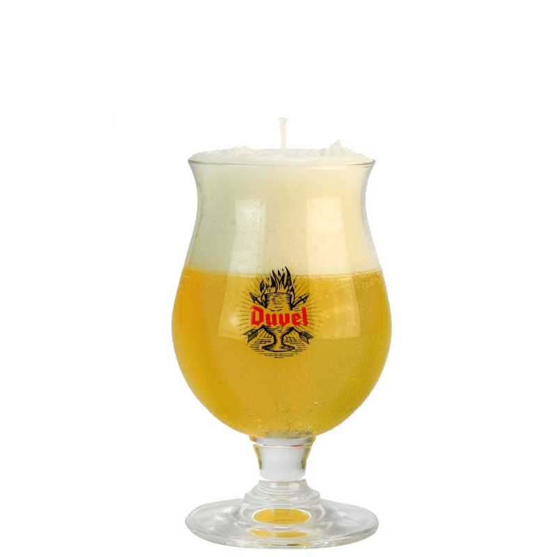 Bougie artisanale dans un verre à bière Duvel avec effet mousse Bougie artisanale dans un verre à bière Duvel avec effet mousse