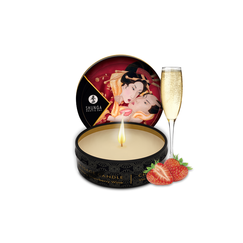 Mini bougie de massage - Vin pétillant é la fraise  - Shunga - Bougie