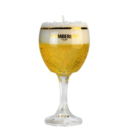 Bougie parfumée artisanale dans un verre à bière Grimbergen effet mousse Bougie parfumée artisanale dans un verre à bière Grimbergen effet mousse