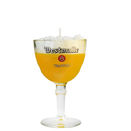 Bougie artisanale parfumée dans un verre à bière Galopin Westmalle avec effet mousse Bougie artisanale parfumée dans un verre à bière Galopin Westmalle avec effet mousse