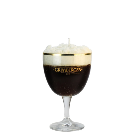 Bougie artisanale dans un verre à bière Grimbergen avec effet mousse Bougie artisanale dans un verre à bière Grimbergen avec effet mousse