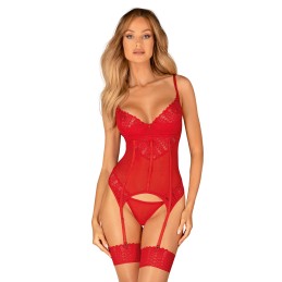 Ingridia corset et string - Rouge XL/XXL - Obsessive - Lingerie Femme