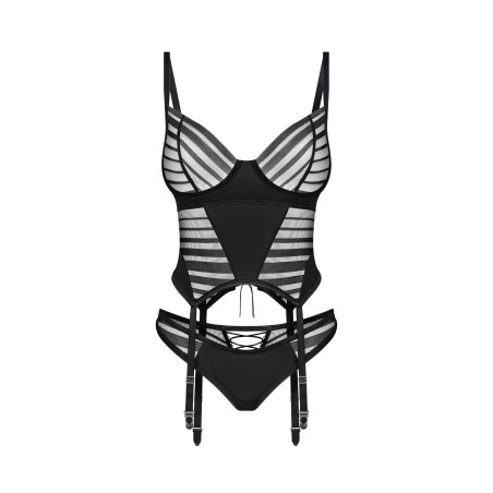 Lune Bellis corset et string - Noirs XL/XXL - Obsessive Exquisite - Lingerie Femme