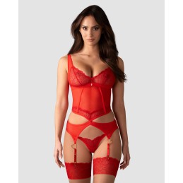 Cupide Desir corset et string - Rouge L/XL - Obsessive - Lingerie Femme