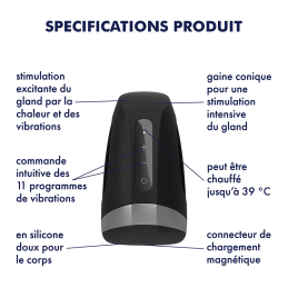 MasTaille uniquerbateur Satisfyer Men Heat Vibration - Noir et Argent  - Satisfyer - Vibrateurs