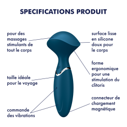 Mini Wand-er Vibromasseur Satisfyer - Bleu Mini Wand-er Vibromasseur Satisfyer - Bleu