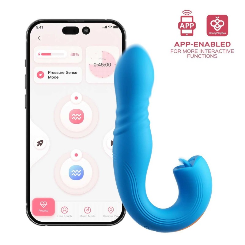 JOI THRUST 2 Bleu - Vibromasseur point G - léche-clitoris - va et vient contrélé par application - Honey Play box - Vibrateurs JOI THRUST 2 Bleu - Vibromasseur point G - léche-clitoris - va et vient contrélé par application - Honey Play box - Vibrateurs