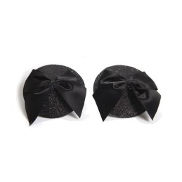 Cache-tétons Burlesque Noeud et Paillettes - Noir Taille unique