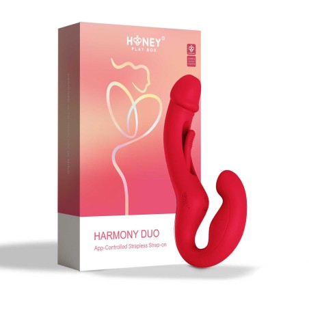 Harmony Duo Strap on vibrant avec tapotage - Rouge  - Honey Play box - Harnais Harmony Duo Strap on vibrant avec tapotage - Rouge  - Honey Play box - Harnais