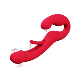 Harmony Duo Strap on vibrant avec tapotage - Rouge Harmony Duo Strap on vibrant avec tapotage - Rouge