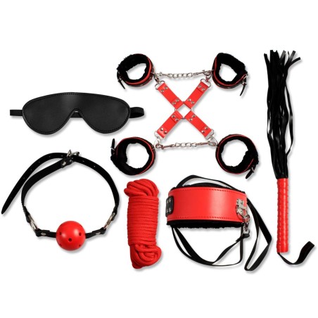 Secret Bondage : Ensemble BDSM 8 pcs 6148Rk - Noir et Rouge Taille unique - Secret Play - BDSM