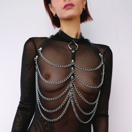 Harnais de poitrine cuir et chaines Noir Taille unique - The Sinners - BDSM