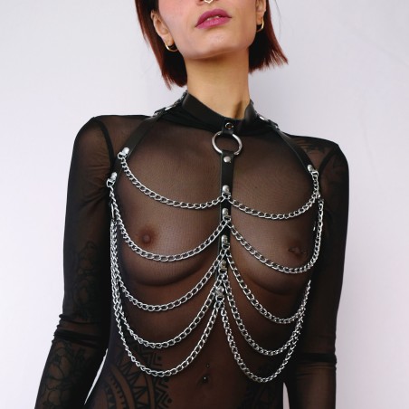 Harnais de poitrine cuir et chaines Noir Taille unique - The Sinners - BDSM