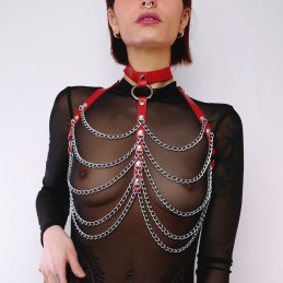 Harnais de poitrine cuir et chaines Rouge Taille unique - The Sinners - BDSM