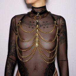 Harnais de poitrine cuir et chaines Gold Taille unique - The Sinners - BDSM