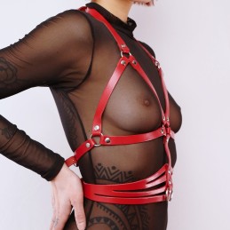 Harnais de buste en cuir avec ceinTaille uniquere Rouge Taille unique - The Sinners - BDSM