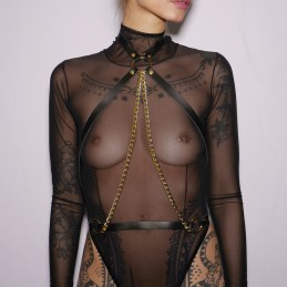 Harnais Noir 2 chaines Or S/M