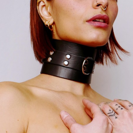 Choker minerve en cuir épais Noir  - The Sinners - BDSM