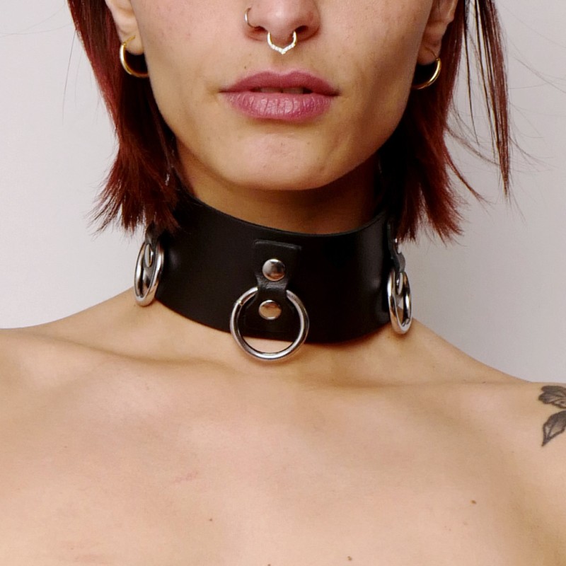 Collier en cuir Collection Anneaux Noir - The Sinners - BDSM Collier en cuir Collection Anneaux Noir - The Sinners - BDSM
