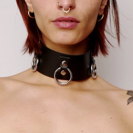 Collier en cuir Collection Anneaux Noir  - The Sinners - BDSM