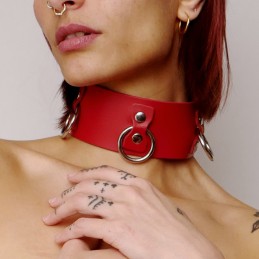 Collier en cuir Collection Anneaux Rouge  - The Sinners - BDSM