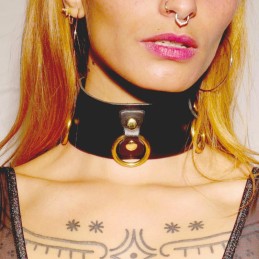 Collier en cuir Collection Anneaux NOIR & GOLD  - The Sinners - BDSM