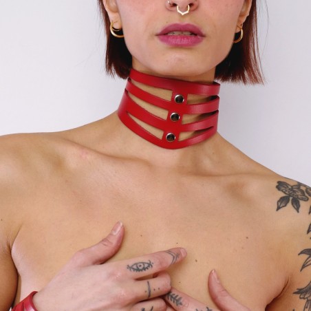 Collier découpé en cuir Rouge  - The Sinners - BDSM Collier découpé en cuir Rouge  - The Sinners - BDSM